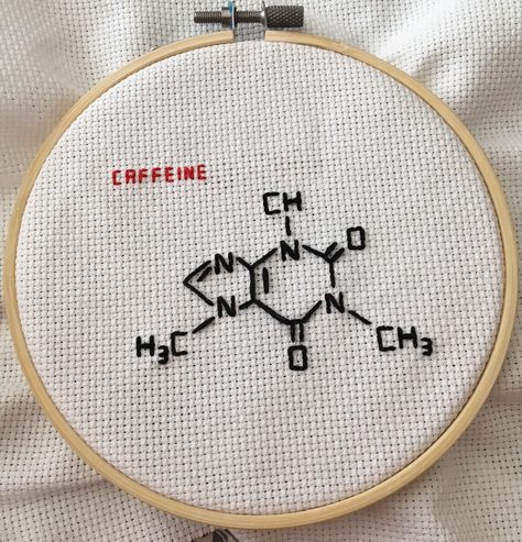 Caffeine molecule embroidery! Molecule Embroidery, Caffeine Molecule, Embroidery Tshirt, Punch Needle Patterns, Embroidery Hoop Art, Quote Wall, Hoop Art, Punch Needle, Wall Quotes