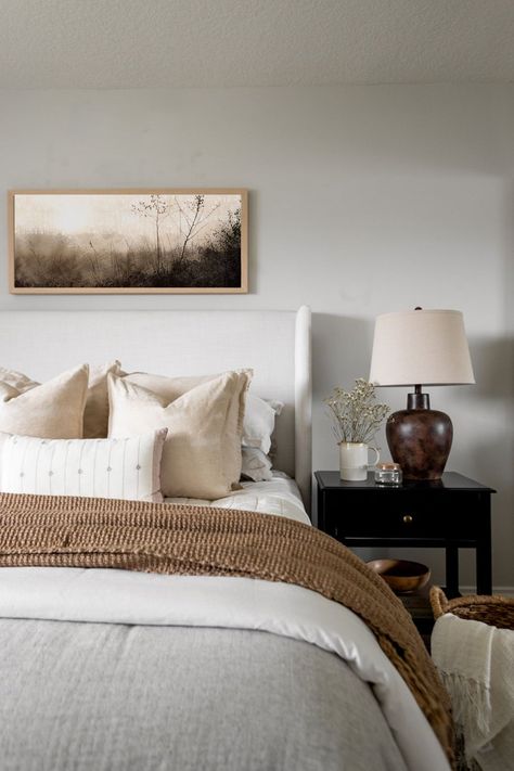 Mixing Black Furniture With Wood, Dark Nightstand, Grey Clouds, House Bedroom, Through The Window, Vintage Winter, Winter Trees, Handcrafted Wood, My New Room