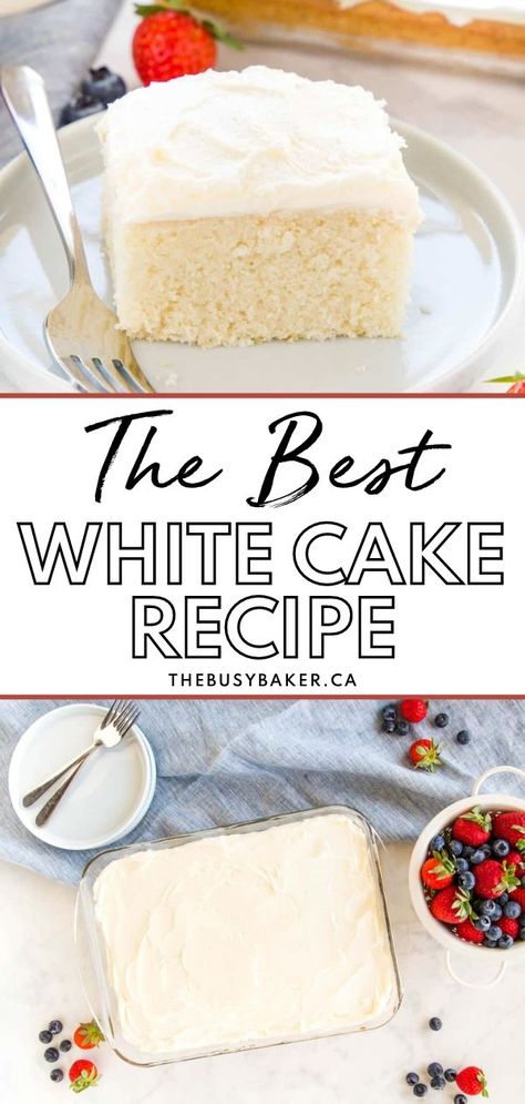 This is the best white cake recipe. This perfect white cake is moist, tender, and simple to make with an easy fluffy frosting. Learn how to make the best white cake with a secret ingredient and our pro tips and tricks! This cake is truly white, not yellow, and its mildly sweet flavour is absolute perfection! Easy White Cake, Best White Cake, Easy White Cake Recipe, Best White Cake Recipe, Cinnamon Roll Desserts, Fluffy Frosting, White Cake Recipe, Cupcake Icing, Cake Lover