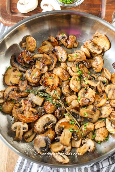 Sauteed Mushrooms in Minutes! Steak Dinner Sides, Baked Potato Skins, Portobello Mushroom Recipes, Ribeye Steak Recipes, Beef Barley, Beef Barley Soup, Quick Side Dishes, Mushroom Burger, Fried Mushrooms