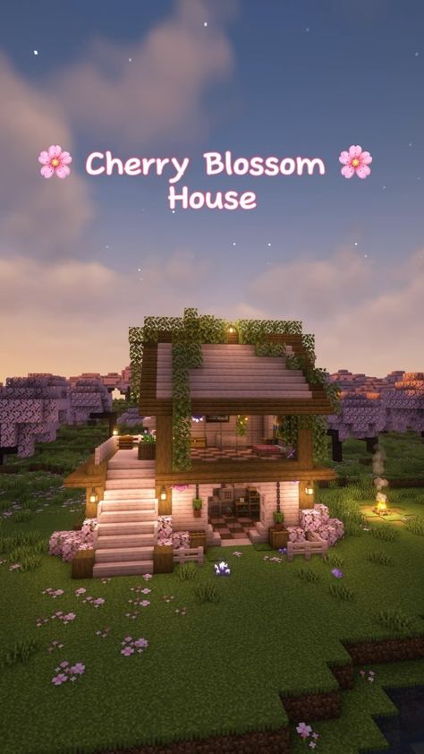 I made a simple Cherry Blossom House 🌸✨#minecraft #minecraftbuilds #minecrafttutorial | Instagram Easy Aesthetic Minecraft Houses, Houses In Minecraft Ideas, Easy Cherry Blossom House Minecraft, Minecraft World Seeds Cherry Blossom, Mincraft Idea Houses Coquette, Cute Minecraft House Ideas Easy, Small Pink Minecraft House, Pink Minecraft House Layout, Cute Minecraft Cherry Blossom House