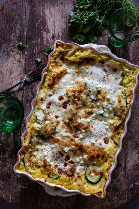 Sweet Corn and Poblano Lasagna - My Kitchen Little Poblano Lasagna Recipe, Poblano Lasagna, Summer Lasagna, Corn And Poblano, Corn Poblano, Corn Cream, No Boil Lasagna, Mexican Lasagna, Chile Poblano