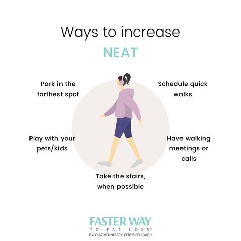 Evi - FASTer Way Coach on Instagram: “Ya know what's NEAT? Non-Exercise Activity Thermogenesis or, the energy spent on movement outside of sleeping, eating or formal exercise.…” Non Exercise Activity Thermogenesis, Neat Movement, Neat Exercise, Exercise Activities, Gym Tips, Take The Stairs, The Energy, Fat Loss, Fitness Tips