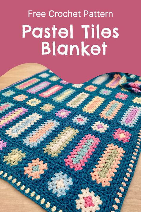 Free crochet pattern Crochet Grammy Square Blanket Patterns, Crochet Along Patterns Free, Easy Crochet Patchwork Blanket, Granny Rectangle Blanket, Crochet Afghan Squares Patchwork Blanket, Crochet Rectangle Granny Square Blanket, Granny Square Blanket Pattern Free, Pastel Granny Square Blanket, Scrap Crochet