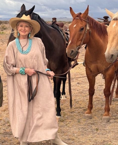 Is this what you mean by “Chic Desert Aunt,” aesthetic @allisonbornstein6? Top off an easy caftan with chunky beaded jewelry and a stylish sun-protecting hat like horse girl, @marthastewart48. Shop InStyle’s picks for the 12 best packable sun hats that maximize luggage space at the link in bio now. 🏜️🐎 Aunt Aesthetic, Vince Boots, Ranch Horses, Ranch Dress, Boots Photo, Packable Sun Hat, Marfa Texas, Stetson Hat, Horse Girl