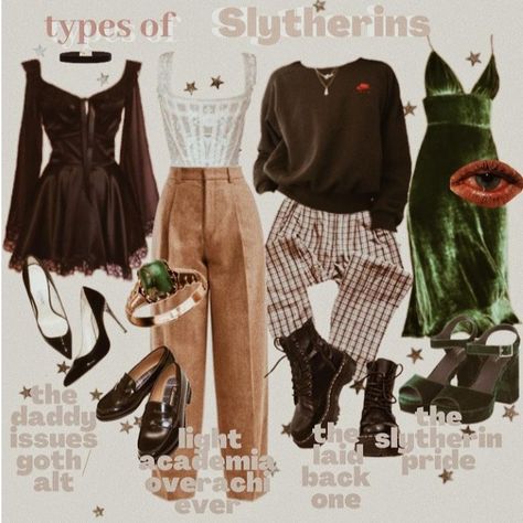 Slytherin Lookbook, Slytherin Outfit, Slytherin Fashion, Hogwarts Outfits, Dark Academia Outfit, Academia Outfits, Mood Clothes, Harry Potter Outfits, Clothes And Shoes