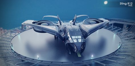 Sting - R12 VTOL Aircraft concept on Behance Personal Helicopter, Aerospace Design, Futuristic Space, Future Transportation, Flying Vehicles, Aircraft Painting, Sci Fi Ships, Spaceship Concept, Flying Car