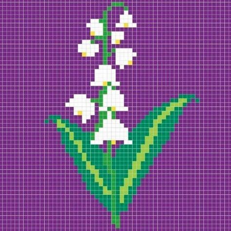 Lily Of The Valley Perler Beads, Lily Of The Valley Beading Pattern, Lily Of The Valley Pixel Art, Lily Pixel Art, Pixel Art Fleur, Pixels Art, Pearl Beads Pattern, Graph Crochet, Pixel Pattern