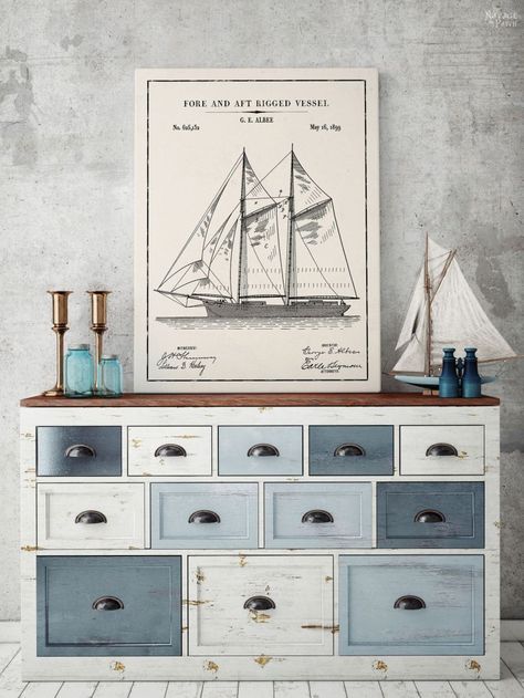 Free Printable Nautical Wall Art | Vintage Nautical Patent Art Free Printables| Free Vintage Blueprints and patent drawings | Free DIY gift | Free Vintage Sailing Ship Patent Posters | Free Vintage Sailing Ship Blueprint and Diagrams | Free Ready-to-print Gallery Wall for Nautical Art Lovers | #TheNavagePatch #FreePrintable #wallart #Coastaldecor #Nauticaldecor #PatentArt #VintagePrintable #Blueprint #FreeArt #GalleryWall #Nautical #Coastal | TheNavagePatch.com Navage Patch, Deco Marine, Nautical Bedroom, Nautical Wall Art, Art Printables, Beach House Interior, Nautical Home, Nautical Art, Patent Art