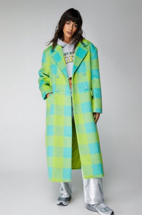 Green Plaid Coat, Coat Classic, Check Coat, Longline Coat, Checked Scarf, Plaid Coat, Green Coat, Plaid Blazer, Green Plaid