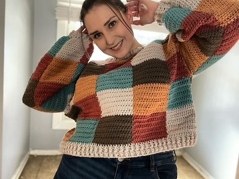 Ravelry: Patchwork Suzy Jumper pattern by Louise Phillips Crochet Patchwork Sweater Pattern Free, Patchwork Jumper, Knitting Creations, Crochet Jumper Pattern, Patchwork Crochet, Jumper Pattern, Work Sweaters, Crochet Jumper, Patchwork Sweater