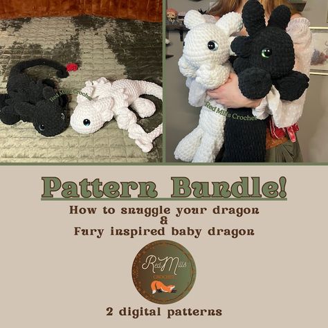 RedMillsCrochet - Etsy Snuggler Pattern, Loom Band Patterns, Easy Crochet Animals, Bernat Blanket Yarn, Kawaii Crochet, Digital Patterns, Train Your Dragon, Art Dolls Handmade, Fun Crochet Projects