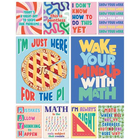 PRICES MAY VARY. MAKE MATH FUN — Add a burst of excitement into the world of numbers and equations with these school classroom decorations. Each classroom welcome sign inspires perseverance through the challenges of learning math. Whether it's for a home study or classroom decoration, these math posters for high school classroom help create a supportive learning environment ENCOURAGE GROWTH MINDSET — These teacher decorations for classroom remind kids that mistakes are stepping stones to progres Classroom Posters Middle School, High School Classroom Decor, Middle School Posters, Classroom Posters Elementary, Math Classroom Decor, Math Classroom Posters, Classroom Motivational Posters, Inspirational Classroom Posters, Posters For Classroom