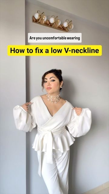 Fix A V Neck Too Low, Clothes Hacks, How To Look Expensive, Clothing Tips, Random Crafts, Fashion Hacks, Minimalist Wardrobe, Fashion Mistakes, Fashion Tips For Women