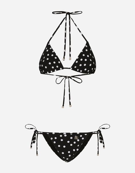 Dolce & Gabbana Polka-dot triangle bikini Polka Dot Accessories, Dolce Gabbana Swimwear, Ibiza Swimwear, Swimsuits 2024, Greece Party, Boho Swimsuit, Polka Dot Swimsuit, Bathing Suit Designs, Unique Bikinis