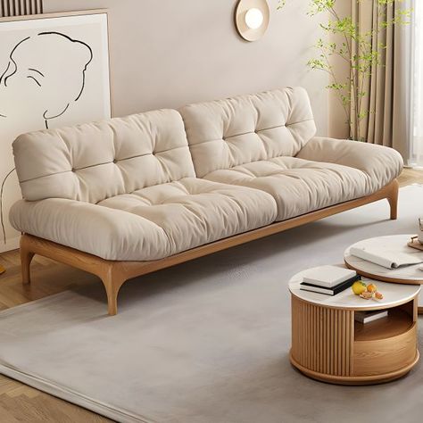 35.43" Tall Fabric Scandinavian Sofa Armless Tufted Back Sofa - Suede 83"L x 35.5"W x 35.5"H Leather Floor Couch, Small Tv Room Seating Ideas, Pillow Back Sofa, Boho Floor Couch, Sofa High Back, Low Lounge Chair, Japanese Style Sofa, Low Couches Living Rooms, Attic Sofa