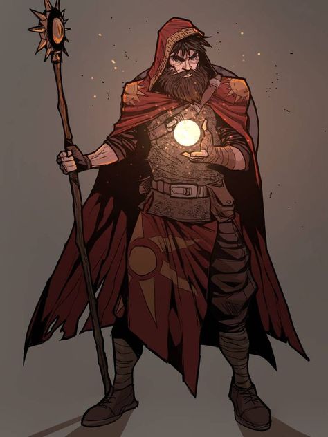 Battle cleric / battle priest male with beard sunburst patterned robes and staff - Iomedae if it's Pathfinder rather than DnD Dnd 5e Cleric Character Art, Medieval Priest Character Design, Dnd Mage Character Art, Dnd Warlock Art, Wizard Art Character Design, Dnd Warlock Character Design, D&d Cleric, Dnd Priest, Wizard Character Art