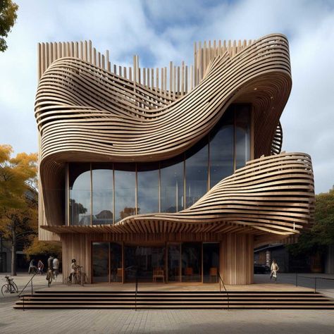 Timber Building Concept Fluid Architecture Concept, Curved Building, Biomimicry Architecture, Curve Building, Washington Houses, Timber Architecture, Bamboo Architecture, Timber Buildings, Parametric Architecture