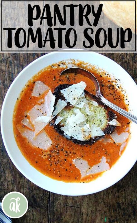 This recipe for tomato soup is incredibly simple, calling for nearly all pantry items: onions, garlic, tomato paste, and canned peeled tomatoes. I like to serve the soup with lots of freshly cracked pepper and shaved parmesan and bread, of course. #pantry #tomato #soup #simple #easy #fast #fall #winter Tomato Soup Recipe Easy, Creamy Tomato Soup Recipe, Soup Recipe Easy, Shaved Parmesan, Tomato Soup Recipe, Homemade Soup Recipe, Creamy Tomato Soup, Pureed Soup, Tomato Soup Recipes