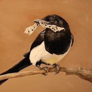 Magpie With Treasure, Magpie Society, Magpie Aesthetic, Eurasian Magpie, Magpie Art, Guitar Illustration, Crow Tattoo, Crow Art, Jackdaw