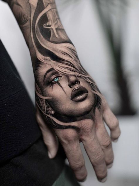 Daniel Silva Tattoo, 88 Tattoo, Ink Master Tattoos, Daniel Silva, Catrina Tattoo, Skull Hand Tattoo, Girl Face Tattoo, Hand Palm, Hand Tattoos For Women