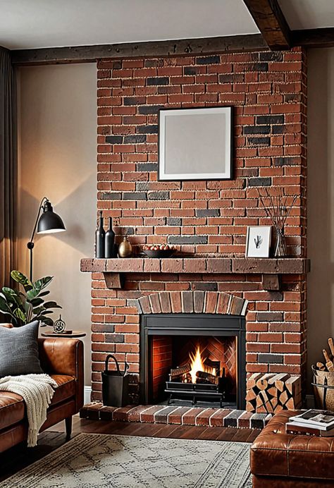 15 Best Brick Fireplace Ideas to Transform Your Living Space » HomeDecorFull Family Room Brick Fireplace, Brick Open Fireplace, Dark Gray Brick Fireplace Paint Colors, Update Red Brick Fireplace, Red Brick Mantle Decor, Living Room Paint Color Ideas With Red Brick Fireplace, Tv Over Brick Fireplace Ideas, Fireplace Before And After Brick, Living Room Paint Color Ideas With Accent Wall Brick Fireplaces