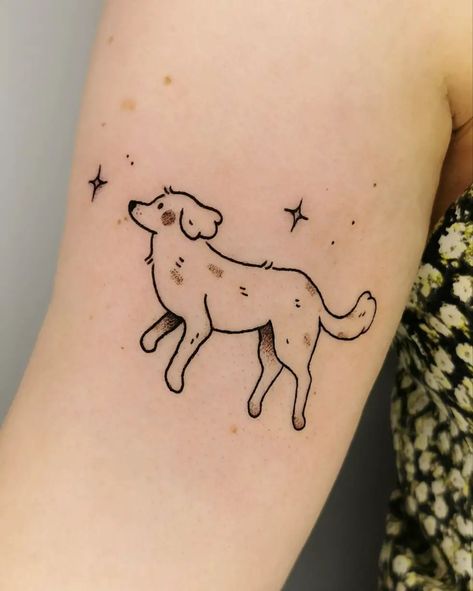 Small Puppy Tattoo, Linework Dog Tattoo, Over The Garden Wall Tattoo Simple, Small Dog Tattoo, Yard Ghosts, Kawaii Tattoos, Cat And Dog Tattoo, Tatoo Dog, Puppy Tattoo