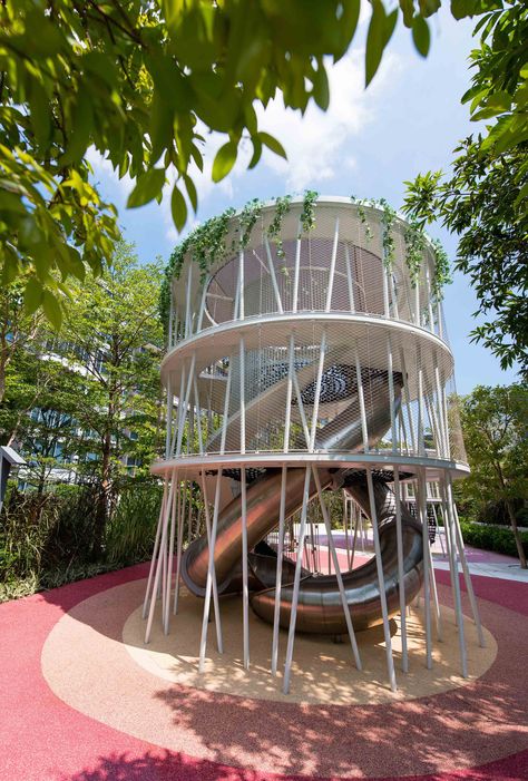 Mount Pavilia Playground in Hong Kong.   #playground #playequipment #slide #playconcept #HongKong #Mountpavilia #design #architecture Jungle Landscape, Playgrounds Architecture, Landscape And Urbanism Architecture, Landscape Model, Playground Design, Landscape And Urbanism, Community Park, Backyard Playground, Glass Facades