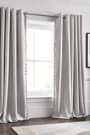 Grey Curtains Bedroom, Grey Curtains Living Room, Plain Curtains, Tassel Curtains, Nursery Curtains, Grey Bedroom, Grey Curtains, Curtain Texture, Curtains Living