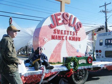 Jesus Sweetest Name I Know Trunk, Christian Floats For Parade, Christian Christmas Parade Float Ideas, Christian Christmas Float Ideas, Candy Cane Parade Float Ideas, Christian Parade Float Ideas, Church Christmas Parade Float Ideas Diy, Church Christmas Float Ideas, Holiday Parade Floats