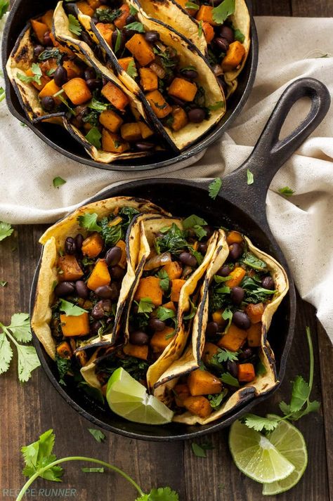 Vegetarian Kale Recipes, Kale Tacos, Squash Black Bean, Beans And Kale, Butternut Squash Black Bean, Vegetarian Tacos, Kale Recipes, Vegetarian Dinners, Vegetarian Meals