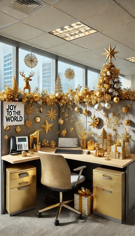 20+ Brilliant Ways to Decorate Your Office Cube for Christmas 🎄✨ Cubicle Decorating Ideas, Cubicle Style, Christmas Cubicle, Christmas Desk, Office Cube, Cubicle Wall, Luxury Christmas Decor, Silver Baubles, Wrapped Presents