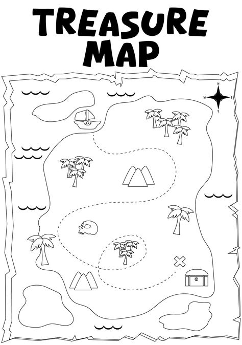 Printable Treasure Map Kids Activity Map Reading Activities, Free Printable Treasure Map, Printable Treasure Map, Pirate Maps For Kids, Talk Like A Pirate Day Activities, Preschool Pirate Activities, Pirate Kindergarten, Pirates For Kids, Map Crafts For Kids