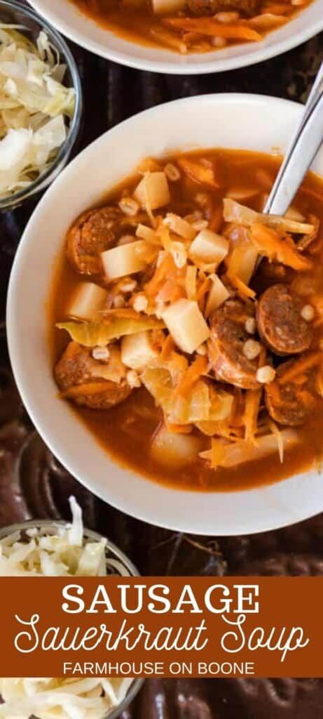 Sausage And Sauerkraut, Sausage Sauerkraut, Farmhouse On Boone, Bone Broth Soup, Fermented Sauerkraut, Sauerkraut Soup, Fried Sausage, Cabbage And Sausage, Healthy Probiotics