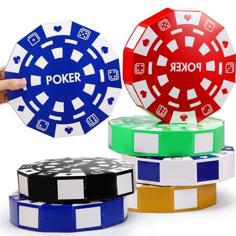 Large Poker Chip Favor Boxes for Casino Theme Party Supplies. Use as centerpieces or party favors. Fill with candy, snacks or small.#CasinoFun #WinningAtTheCasino #CasinoVibes #CasinoLife #CasinoGoals Casino Birthday Decorations, Casino Night Theme Party, Casino Themed Centerpieces, New Year Game, Casino Decor, Party Decorations Black, Night Decoration, Casino Birthday Party, Casino Theme Party