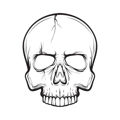 outline skull, black and white vector illustration Simple Skull Outline, Skull Outline Drawing, Skull Outline, Traditional Tattoo Outline, Skull Black And White, Simple Skull, Drawing Cartoon Faces, Black And White Vector, Tattoo Stencil Outline