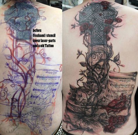 Back Cover up Grave stone heart roses - Here, we can see the plan that went on… Cover Up Tattoos Before And After, Butterfly Tattoo Cover Up, Cover Up Tattoos For Women, Deep Tattoo, Wrist Tattoo Cover Up, Heart Roses, Grave Stone, Flower Tattoo Back, Flower Tattoo Sleeve