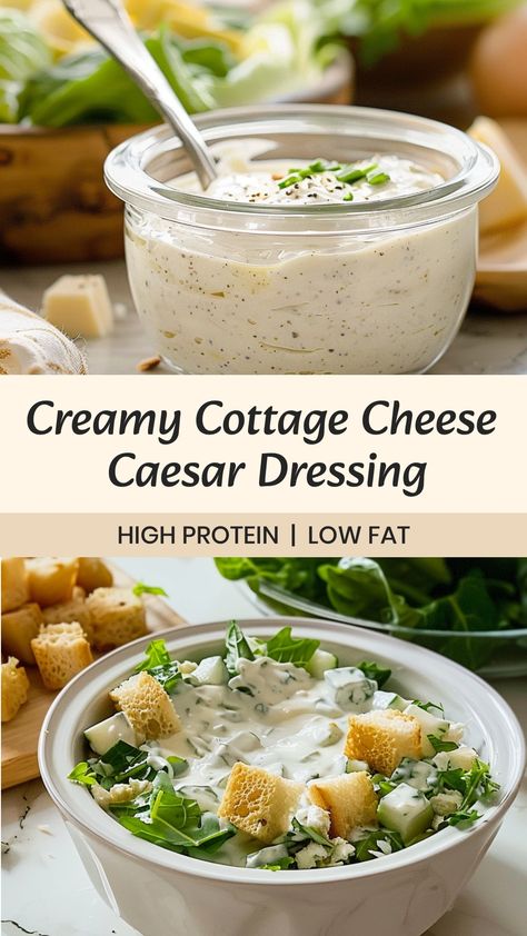 Indulge in the creamy goodness of cottage cheese with a twist by trying our delicious Caesar dressing recipe! This simple and flavorful dressing is perfect for salads, veggie dips, or as a tasty spread. Made with wholesome ingredients, it's a healthier alternative that doesn't compromise on taste. Elevate your meals with this easy-to-make cottage cheese Caesar dressing that your family will love.  Ingredients 1/3 cup cottage cheese 1/3 cup almond milk 1/3 cup freshly grated parmesan cheese 1/4 c Keto Caesar Salad Dressing, Ranch Dressing With Cottage Cheese, Sauces Made With Cottage Cheese, Cottage Cheese Caesar Dressing, How To Make Cottage Cheese Taste Good, Cottage Cheese Mayonnaise, Cucumber And Cottage Cheese, Cottage Cheese Salad Dressing Recipes, Cottage Cheese Mayo