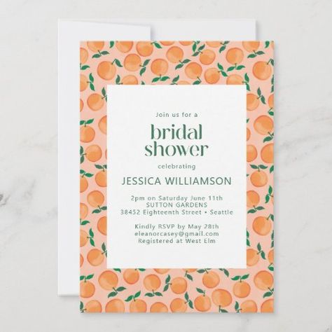 $2.92 | Summer Oranges Fruit Watercolor Pink Bridal Shower #spring summer, bridal shower, outdoor garden, flower flowers floral botanical, simple, retro vintage cottagecore, boho chic, orange pink green, oranges citrus fruit, boho watercolor pattern Tangerine Wedding, Oranges Fruit, Fruit Watercolor, Pink Bridal Shower Invitations, Boho Bridal Shower Invitations, Watercolor Orange, Garden Bridal Showers, Script Wedding Invitations, Orange Citrus