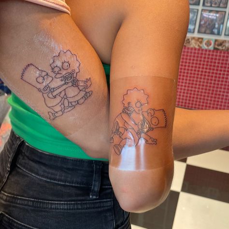 Matching Tattoos For Siblings, Gothic Tattoos, Simpsons Tattoo, Brother Sister Tattoo, Matching Tats, Brother Tattoos, Girl Back Tattoos, Hand Tattoos For Girls, Matching Sister Tattoos