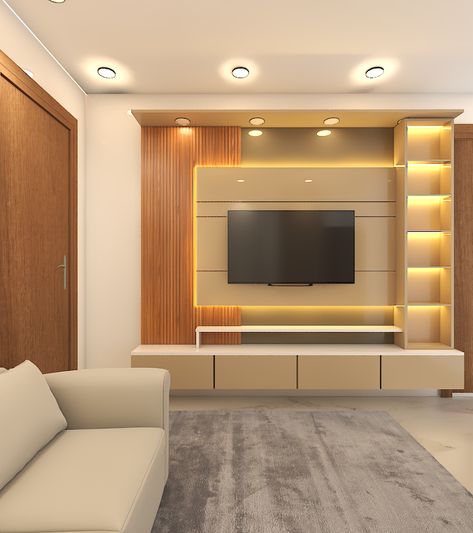 Mordern TV unit rendered design Plain Wall Interior Design, Tv Penal Design Simple, Tv Unit For Hall, Tv Unit Interior Design Ideas, Wall Tv Unit Design Modern, Latest Tv Unit Design Modern, Hall Tv Unit Design Modern, Led Tv Panel Design, Tv Room Ideas Cozy