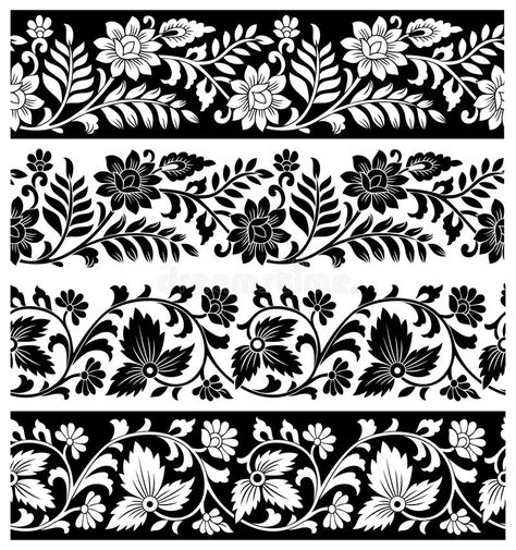 Floral Borders, Vector Border, Shutter Stock, Pola Bordir, Coloring Pages Inspirational, Flower Silhouette, Flower Drawing Design, Textile Prints Design, Floral Border Design