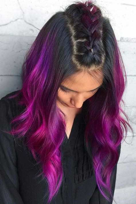 Dark Purplish Pink Black #purplehair #ombre ❤️ Dark purple hair is quite bold, and that is a fact. But if to compare dark purple hues with purple hues, the former are more mature and sophisticated. ❤️  #lovehairstyles #hair #hairstyles #haircuts Purple Red Hair, Dark Purple Hair Color, Hair Formulas, Mermaid Hair Color, Dark Purple Hair, Plum Hair, Bright Hair Colors, Multicolored Hair, Ombré Hair