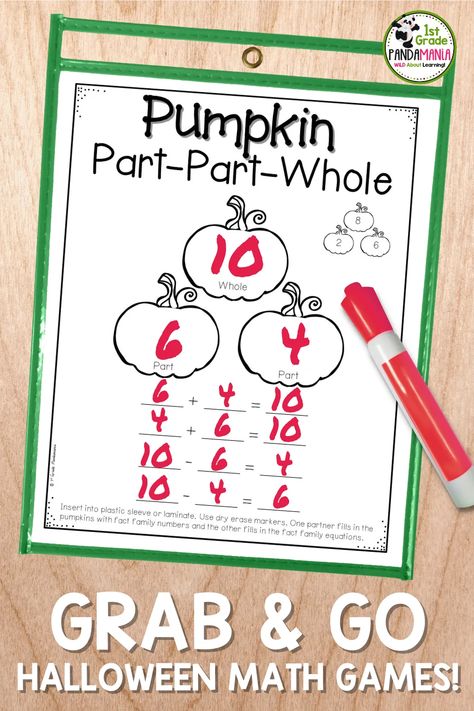 October Math Centers, Easy Math Games, Halloween Math Games, Halloween Math Worksheets, October Math, Beginning Math, Writing Equations, Thanksgiving Math, Holiday Classroom