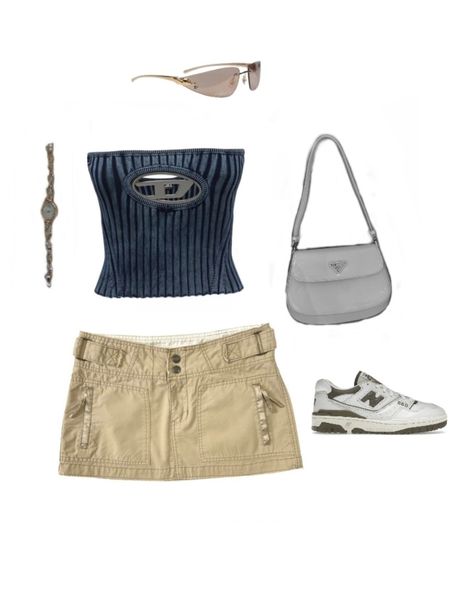 Diesel Tube Top, Cargo Skirt Outfit, Sweet 16 Outfits, Prada Purse, Tube Top Outfits, Diesel Clothing, Outfit Polyvore, Cartier Sunglasses, Outfit Plan