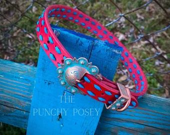 ThePunchyPosey | Etsy Berry Buckle, Western Dog Collars, Handmade Dog Collars, Leather Dog Collar, Dog Necklace, Leather Ideas, Copper Patina, Springfield Mo, Leather Flowers