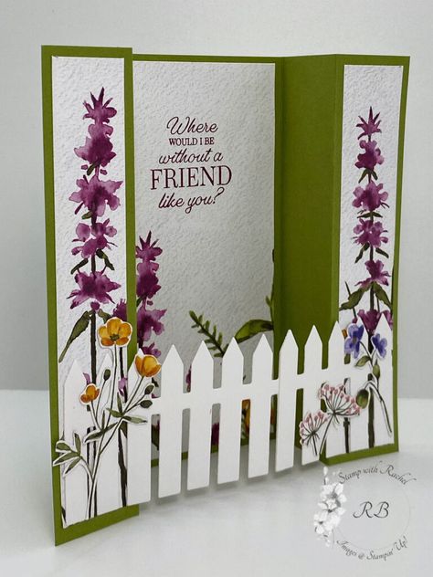 Stampin Up Bridge Fold Card, Garden Cards Handmade, Bridge Fold Cards Tutorial, Bridge Fold Cards, Su Fun Fold Cards, Fancy Fold Card Tutorials Templates, Fun Fold Cards Tutorials Templates, Fun Fold Cards Tutorials, Fence Cards