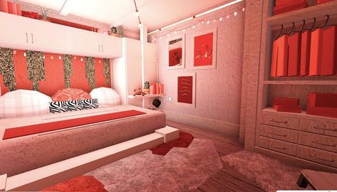 Red Bloxburg Room, Red Themed Bedroom, Roblox Room, Bloxburg Bedroom, Blox Burg, Bloxburg Room, House Bloxburg, Roblox Ideas, Bloxburg Ideas