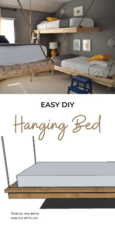 Hanging Daybed, Diy Bunk Bed, Daybed Design, Build A Frame, Bed Photos, Hanging Bed, Floating Bed, Twin Mattress, Diy Hanging