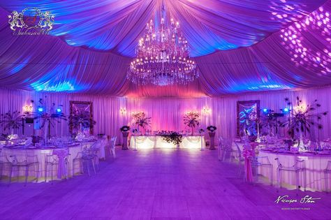 Wedding hall Quinceanera Venues Purple, Sweet 16 Hall Decorations, Purple Quince Venue Ideas, Quince Hall Decorations, Quinceanera Hall Decorations, Hall Decoration Ideas Party, Hall Party Ideas, Quinceanera Hall, Quince Hall